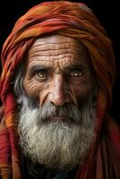 un vecchio uomo con un' lungo barba e turbante generativo ai foto