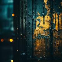 gocce di pioggia su il finestra di un' edificio a notte generativo ai foto