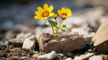 Due giallo fiori in crescita su di un' roccia generativo ai foto