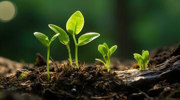 giovane impianti germinazione a partire dal il terra nel il foresta generativo ai foto