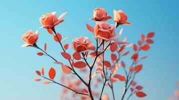 3d interpretazione di un' mazzo di rosa Rose contro un' blu cielo generativo ai foto