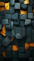 3d interpretazione di un' parete fatto di nero e arancia mattoni generativo ai foto