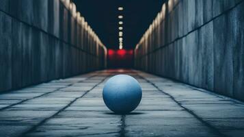 un' blu uovo seduta nel il mezzo di un' buio tunnel generativo ai foto