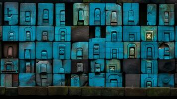 un' blu parete con molti diverso tipi di serrature su esso generativo ai foto