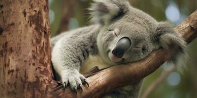 koala addormentato nel albero. ai generato foto