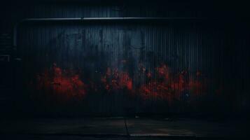 un' buio camera con rosso dipingere su il parete generativo ai foto