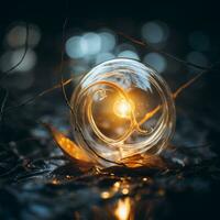 un' leggero lampadina nel un' bicchiere palla su il terra generativo ai foto