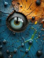 un' pittura di un occhio su un' blu e arancia sfondo generativo ai foto