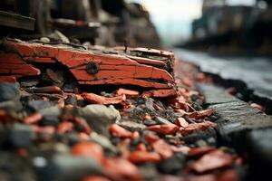 un' mucchio di rosso rocce su il terra Il prossimo per un' treno traccia generativo ai foto