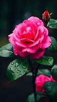 un' rosa rosa con acqua goccioline su esso generativo ai foto