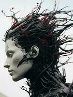 un' scultura di un' donna con rami su sua testa generativo ai foto