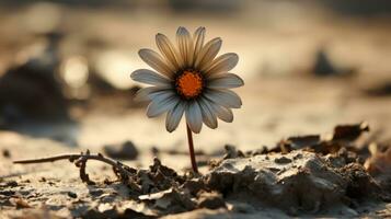 un' singolo fiore è in piedi nel il mezzo di un' campo generativo ai foto
