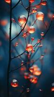 un' albero ramo con rosso e blu luci su esso generativo ai foto