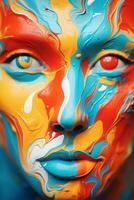 un' womans viso dipinto con colorato dipingere generativo ai foto