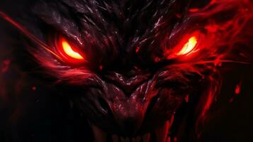 un Immagine di un' demone con raggiante rosso occhi generativo ai foto