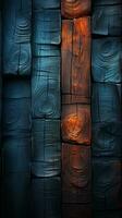 un Immagine di un' di legno parete con blu e arancia colori generativo ai foto