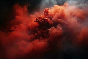 un Immagine di rosso Fumo su un' nero sfondo generativo ai foto