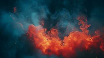 blu e rosso fuoco su un' nero sfondo generativo ai foto