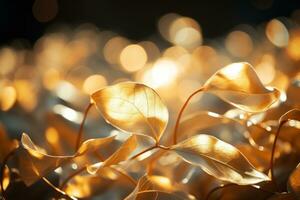 d'oro le foglie su un' buio sfondo con bokeh generativo ai foto