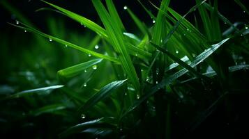 verde erba con acqua goccioline su esso generativo ai foto