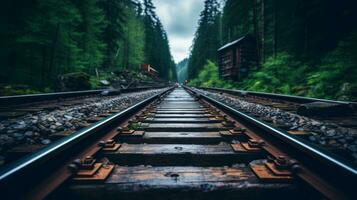 Ferrovia brani nel il foresta generativo ai foto