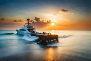 un' yacht nel il oceano a tramonto. ai-generato foto