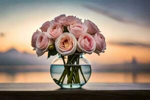 rosa Rose nel un' vaso su un' tavolo. ai-generato foto