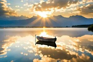 un' barca è galleggiante su un' lago a Alba. ai-generato foto