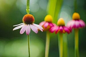 tre rosa fiori siamo in piedi nel davanti di ogni Altro. ai-generato foto