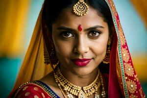un indiano sposa nel tradizionale abbigliamento. ai-generato foto