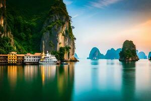 il bellissimo scenario di halong baia nel Vietnam. ai-generato foto