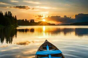 il sole sorge al di sopra di il lago. ai-generato foto