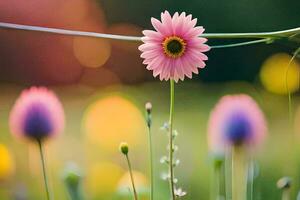 un' rosa fiore è in piedi nel il mezzo di un' campo. ai-generato foto