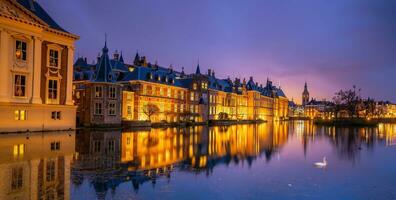 binnenhof castello o olandese parlamento, paesaggio urbano centro orizzonte di aia nel Olanda foto