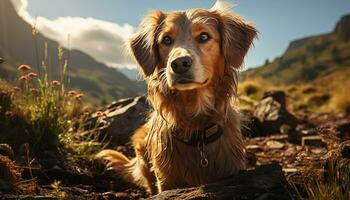 un' carino cucciolo seduta nel il erba, godendo il estate generato di ai foto