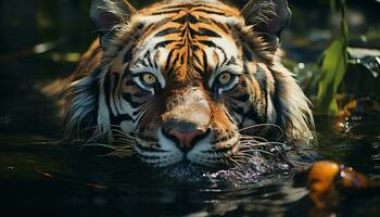 maestoso Bengala tigre, feroce sguardo, selvaggio bellezza nel natura la tranquillità generato di ai foto