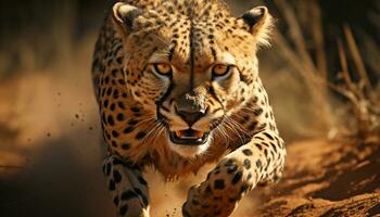 maestoso ghepardo a piedi nel il natura selvaggia, bellezza nel natura la tranquillità generato di ai foto