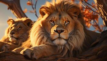 maestoso leonessa riposo nel il africano natura selvaggia, bellezza nel natura generato di ai foto