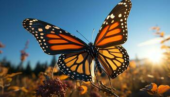 farfalla ala, vivace colori, volante nel natura, bellezza nel movimento generato di ai foto