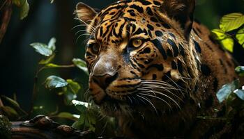 maestoso Bengala tigre, gatto selvatico, fissando, macchiato, bellezza nel natura generato di ai foto