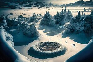 congelato frontiera ai generato umano colonia su un' frigido pianeta foto
