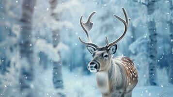 ritratto di renna nel inverno foresta. inverno sfondo. cervo nel il foresta. selvaggio animale. ai generato foto