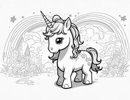 kawaii unicorno colorazione libro per bambini foto