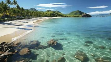 un' tranquillo spiaggia scena nel il cuore di il tropici. generativo ai foto