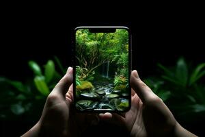 in linea schermo natura inteligente fotografia Telefono stile di vita smartphone mano tecnologia utilizzando 5g mobile foto