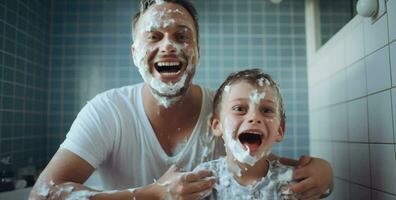 famiglia padre bambini bagno foto