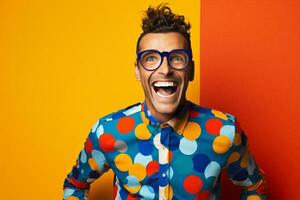 uomo sfondo puntini stile di vita concetto tipo fricchettone pazzo sorridente persona di moda stile viso polka moda gioia foto