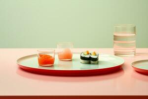 rotolo crudo cibo piatto cena tradizionale Giappone giapponese frutti di mare Sushi impostato pasto foto