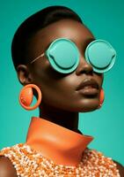 africano donna bellezza colore bicchieri eleganza ritratto alla moda nero occhiali da sole americano di moda in posa foto