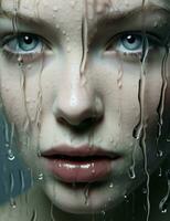testa donna viso pelle pulito ritratto acqua bianca cura pioggia bellezza benessere emozione foto